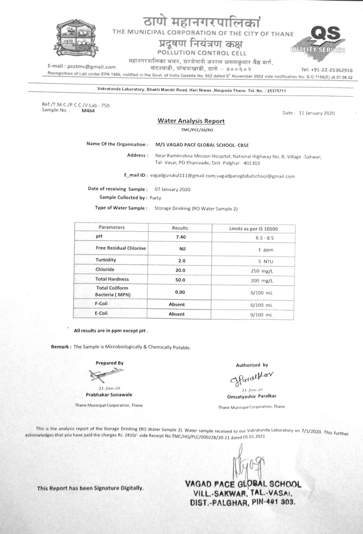 Water, Health and Sanitation Certificates